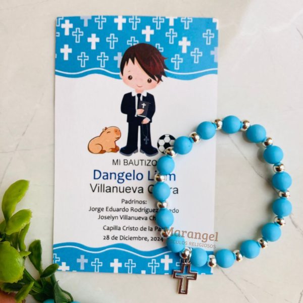 pulseras celeste para recuerdos bautizo