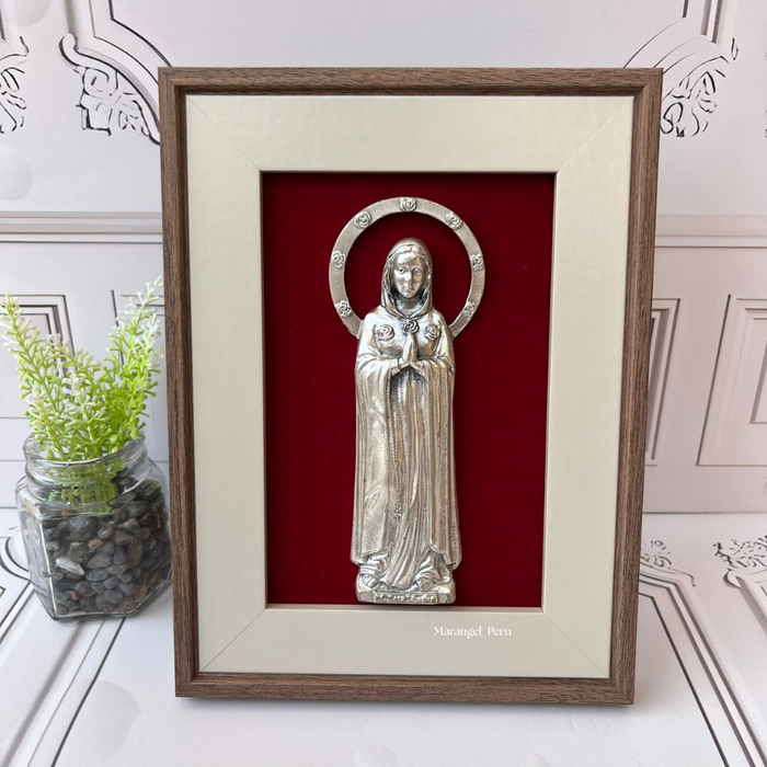 decoracion religiosa cuadro rosa mistica madera plateado hogar Peru