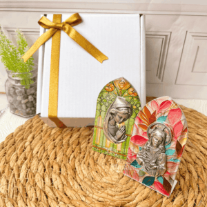 cuadrito católico escritorio altar Lima figura plateada religiosa vitral Perú